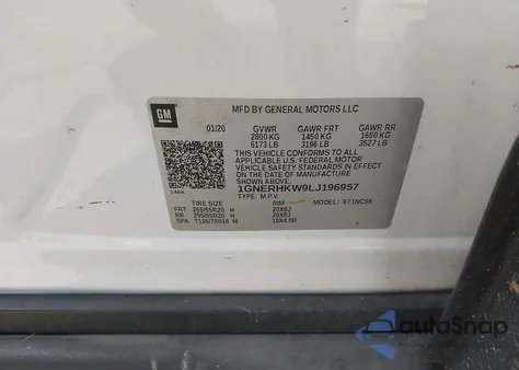 2020 Chevrolet Traverse Fwd Lt Leather z USA, uszkodzony, nr VIN 1GNERHKW9LJ196957